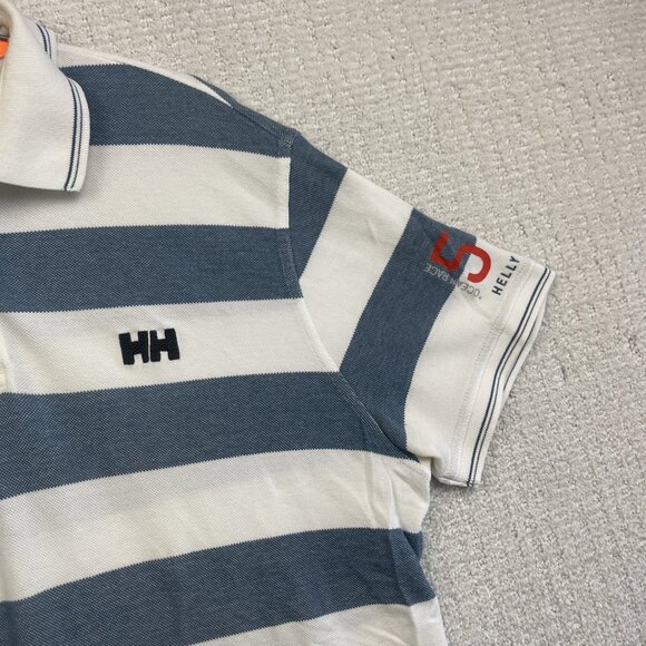 Helly Hansen Ocean Race Polo Shirt Men Sz L Blue White Striped Nautical Sailing - Picture 4 of 16